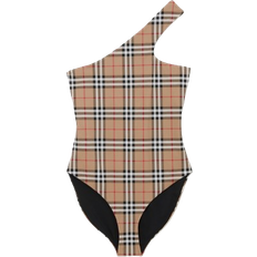 XL Swimsuits Burberry Check Stretch Nylon Asymmetric Swimsuit - Archive Beige