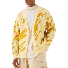 L - Men Cardigans boohooMAN Boxy Oversized Tonal Abstract Cardigan - Yellow