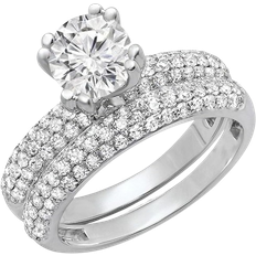 Diamond - Eternity Rings Dazzling Rock Bridal Engagement Ring Set - White Gold/Diamonds