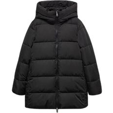 Mango Tokyo Hood Quilted Coat - Black