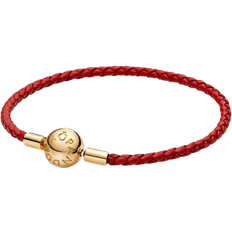 Women Bracelets Pandora Moments Woven Leather Bracelet - Gold/Red