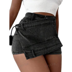 Shein Rave Y2k Street Vintage Überlappende Taille Wickelrock Einfarbig Asymmetrischer Saum A-linie Skinny Mini Skorts