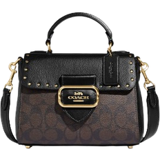 Coach Morgan Top Handle Satchel Bag In Colorblock Signature Canvas With Rivets - Gold/Brown Black Multi