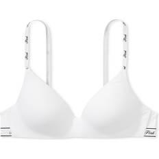 PINK Wear Everywhere Wireless Lightly Lined Wireless Bra - Cotton Logo/Optic White