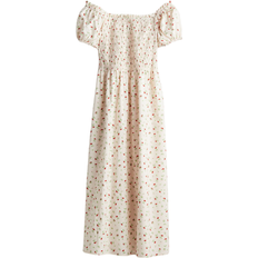 Knielange Kleider - Rüschen Bekleidung H&M Off-The-Shoulder Poplin Dress - Cream/Small Flowers
