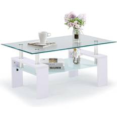 Stainless Steel Coffee Tables TUKAILAi Modern White Coffee Table 23.6x39.4"