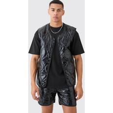 L Anzüge boohooMAN Mens Quilted Tank And Short Metallic Set Black