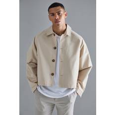 Beige - Men Coats boohooMAN Mens Boxy Oversized Trench Coat Beige