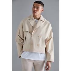 Beige - Men Coats boohooMAN Mens Cropped Double Breasted Trench Coat Beige