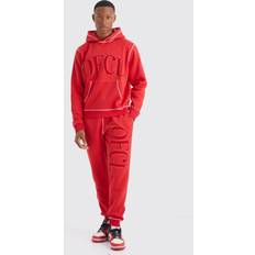 Rot - XL Anzüge boohooMAN Mens Regular Contrast Stitch Borg Applique Tracksuit Red