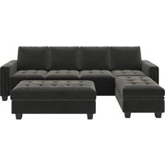 Belffin Velvet Convertible Sectional Grey Sofa 106.7" 4 Seater