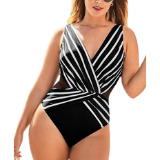 Swimsuits For All Surplice One Piece Swimsuit - Black/White Stripe