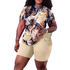 Shein 4XL - Women Jumpsuits & Overalls Shein Slayr Plus Size Full Printed Short Sleeved Top And Shorts Set