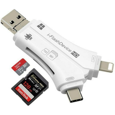 Memory Card Readers SkyAuks 4 in 1 Card Reader, iFlash Drive USB Micro SD &TF Card Reader Adapter for iPhone Android iPad, Plug and Play, White