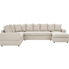 Wade Logan Bernathe Sectional Almond Linen Blend Sofa 125" 6 Seater