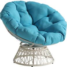 Furniture OSP Home Furnishings ‎BF29296CM-BL Wicker Papasan Cream Frame/Blue Cushion Lounge Chair 35.2"