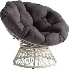 Lounge Chairs OSP Home Furnishings ‎BF29296CM-GRY Wicker Papasan Cream Frame/Grey Cushion Lounge Chair 35.2"