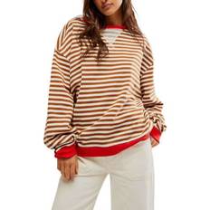 Free People Classic Striped Oversized Crewneck - Cherry Combo