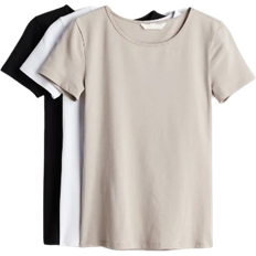 Baumwolle - Damen T-Shirts H&M T-shirts 3 pack - Light Beige/White/Black