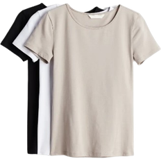 Damen - L T-Shirts H&M T-shirts 3 pack - Light Beige/White/Black