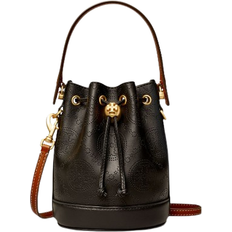 Tory Burch Mini T Monogram Perforated Leather Bucket Bag - Black