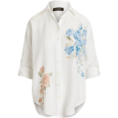 White - Women Shirts Ralph Lauren Oversize Floral Eyelet-Logo Linen Shirt - White