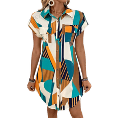 Shein Polyester Dresses Shein LUNE Women's Geometric Print Shirt Dress