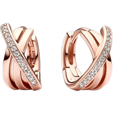 Pandora Crossover Pavé Hoop Earrings - Rose Gold/Transparent