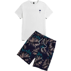 Shein Manfinity RSRT Men Tropical Print Tee & Drawstring Waist Shorts Set