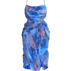 PrettyLittleThing Blue - Women Clothing PrettyLittleThing Plus Abstract Print Chiffon Ruched Drape Midi Dress - Blue