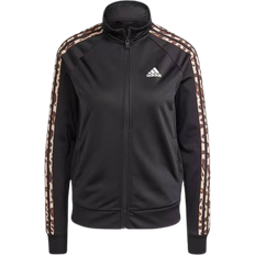 Adidas Women Jackets adidas Women's Sportswear Essentials Animal Print Tricot 3-Stripes Track Jacket - Black/Magic Beige