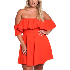 Rosianna Women's Off Shoulder Strapless Ruffle Mini Plus Swing Dresses - Orange