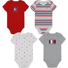 Tommy Hilfiger Boys Signature Short Sleeve Bodysuits 4-pack - Red Multi