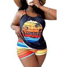 Shein 4XL - Women Clothing Shein Swim Lushore Summer Beach Plus Striped & Tropical Print Bikini Swimsuit