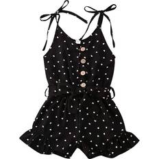 Iddolaka Toddler Baby Girl Heart Print Suspender Romper - Black