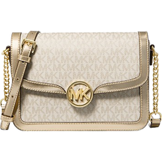 Michael Kors Leida Medium Metallic Signature Logo Shoulder Bag - Pale Gold