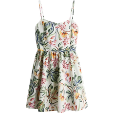 Bomull - Dame Kjoler H&M Cotton Dress with Flared Skirt - Cream/Floral