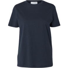 Dame - L T-skjorter & Singleter Selected My Essential Classic T-shirt - Dark Sapphire
