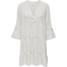 Kurze Kleider - Weiß Only Regular Fit Split Neck Short Dress - White/Cloud Dancer