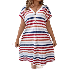 Knee Length Dresses Shein Essnce Plus Striped Print Batwing Sleeve Dress