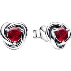 Pandora July True Eternity Circle Stud Earrings - Silver/Red