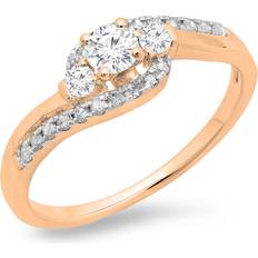 Dazzling Rock Ladies Bridal Bypass Swirl 3 Stone Engagement Ring - Rose Gold/Diamonds