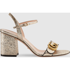 Gucci Metallic Laminate Leather Mid-heel Sandal, Gold