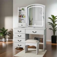 Dressing table with mirror RIDFY Makeup Vanity with Mirror White Dressing Table 15.7x30.7"