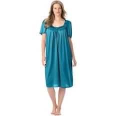 Women Nightgowns Plus Women's Short Silky Lace-Trim Gown by Only Necessities in Deep Teal Size 2X Pajamas