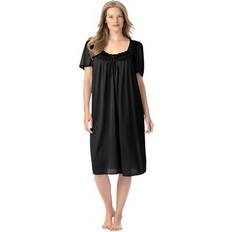 Nightgowns Plus Women's Short Silky Lace-Trim Gown by Only Necessities in Black Size 3X Pajamas