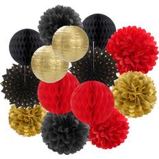 Red-black gold party decorations streamers lanterns 14pcs casino-theme grad Red Black Gold 0.73 Pounds