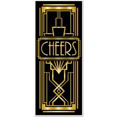 Doorway Party Curtains Beistle Black and Gold Cheers Door Cover- 1 pc