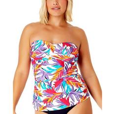 XL Tankinis Anne Cole Women's Twist-Front Bandeau Tankini Top White Print