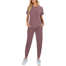 3XL - Damen Jumpsuits & Overalls Shein LUNE Solid Round Neck Tee & Trousers Set